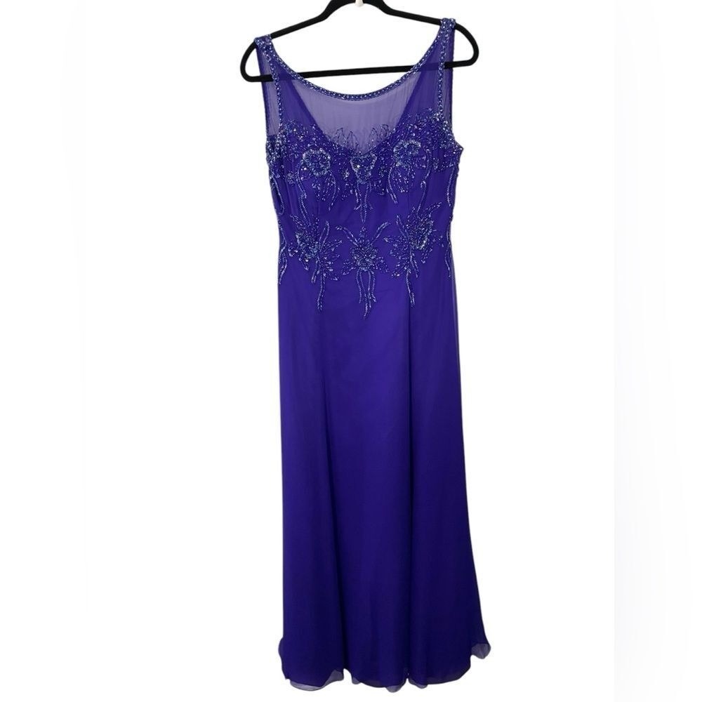 VTG Alyce Purple Silk Beaded Evening Gown Maxi Dress Size 16 M/L Romantic Fairy